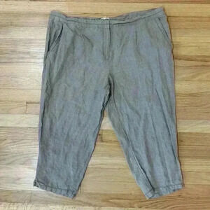 Women’s Plus Size Eileen Fisher Wide Leg Cropped Linen Pants Pockets 1X